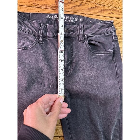 American Eagle Jeans Womens 4 Black Denim Super Stretch Jegging Distressed J67 - Picture 6 of 8